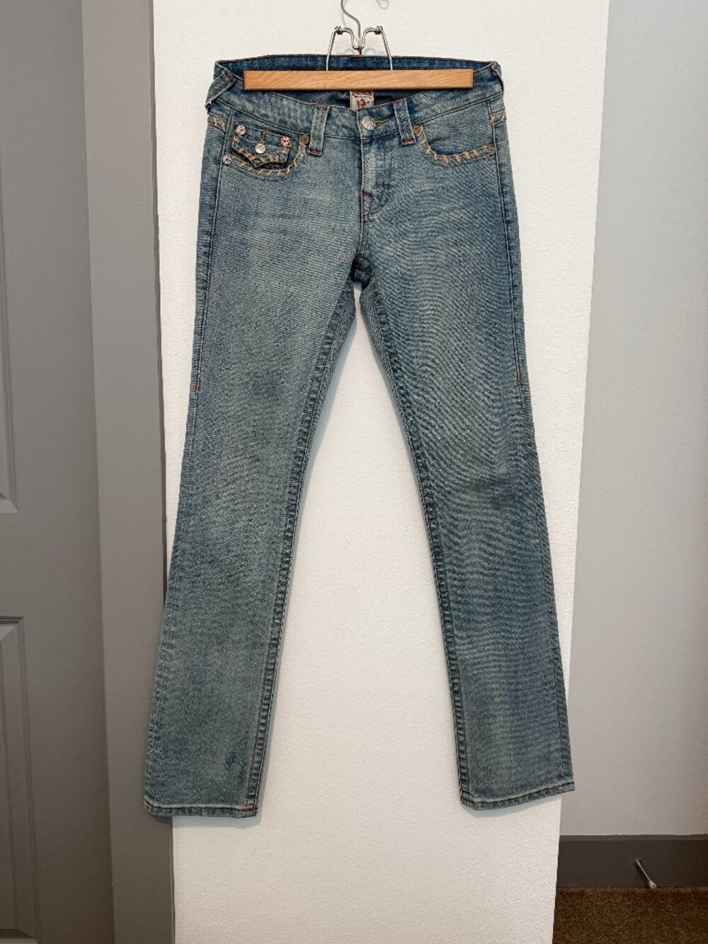 True Religion Joey Bootcut Jeans Size 28 Made in USA Whipstitch Flap Pocket Y2K